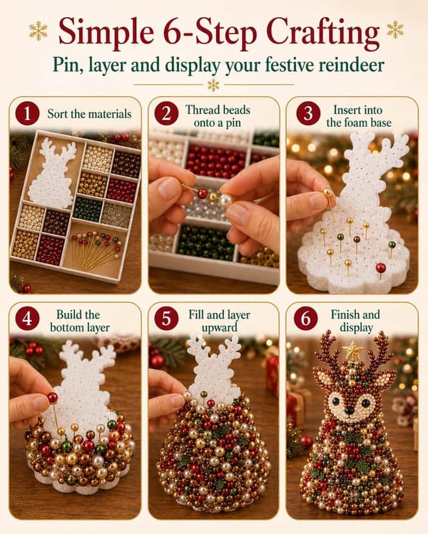 Juleperletræ DIY, Håndlavet 3D-juletræ med farverige perler og stjerne, julepynt til bordet Fox