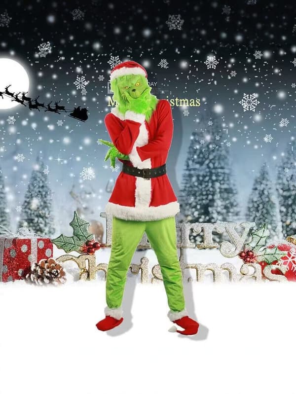 Grinch Cosplay-kostym för barn/vuxna – Julklänningsset L