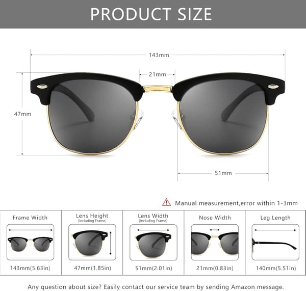Polariserte Retro Runde Halvkantløse Solbriller UV-beskyttelse Menn/Kvinner