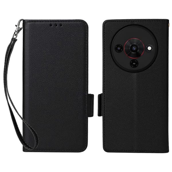 Etui til ZTE Blade A76 5G med håndledsrem, litchi-tekstur PU-læder pung-etui Sort Black Black