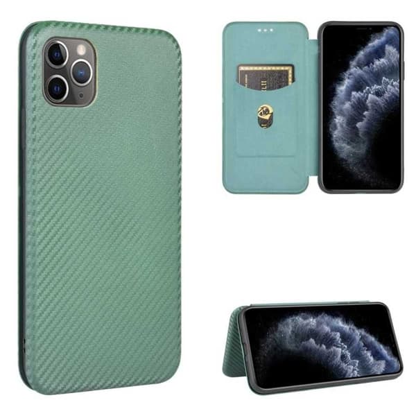 iPhone 11 Pro Flip-kotelo korttipaikalla CarbonDreams Vihreä Grön green