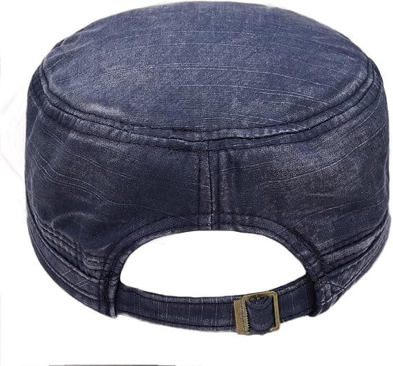 Unisex Cadet Army Cap Adjustable Flat Top Cap Washed Cotton Military Hat Baseball Cap Navy
