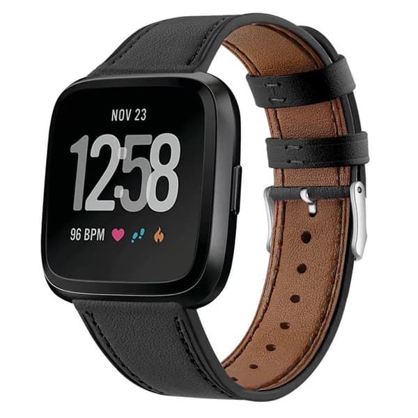 Läderarmband med runt spänne för Fitbit Versa 2 / Fitbit Versa / Fitbit Versa Lite Black