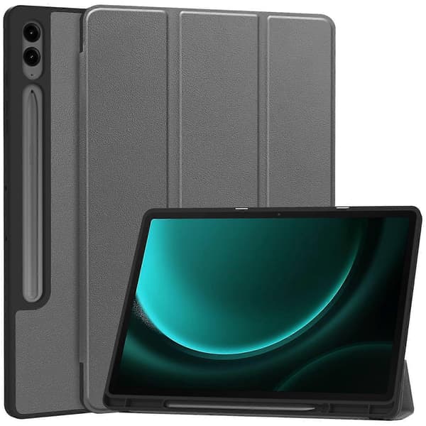Til Samsung Galaxy Tab S10+ Etui PU Læder+TPU Trefoldigt Stativ Tablet Beskyttelse med Penneholder - Grå