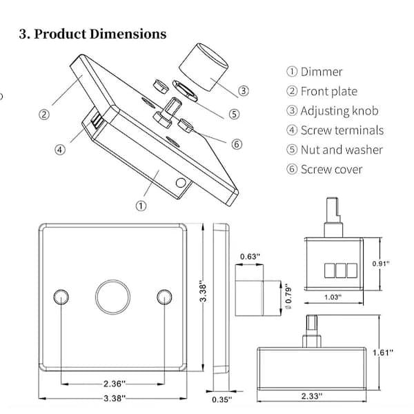 RV Lysdimmer Bryter Kontrollpanel 12-24V 5A Universal PWM Dimmer Lavspenningsdimmer