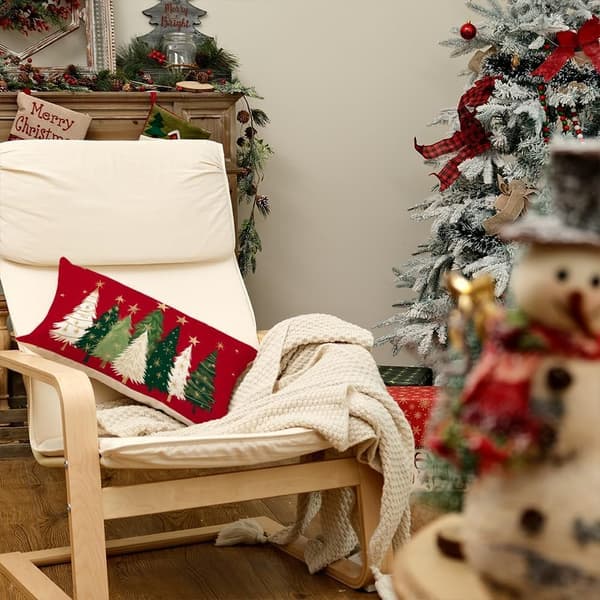 12x20 tommer julepudebetræk Akvarel Træer & Stjerner Design - Rød Jul Bondegård Vinterindretning til Sofa