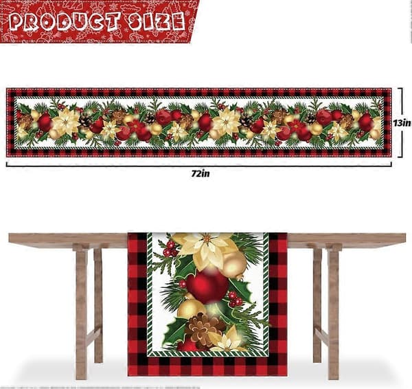 Julepynt Bordløber, Julebordsdekorationer med Julekugler Julestjerner, 13x72 Tommer-Juleblomster