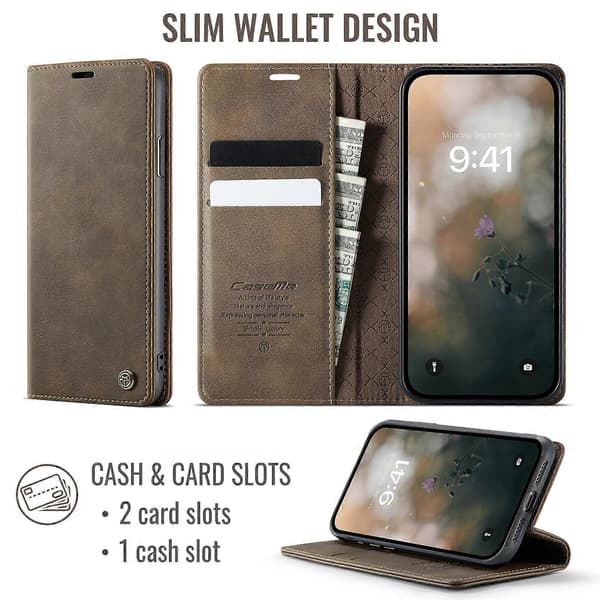 Compatible with iPhone 11 Pro Case CASEME 033 Series RFID Wallet Stand Calf Texture Leather Phone Case Espresso