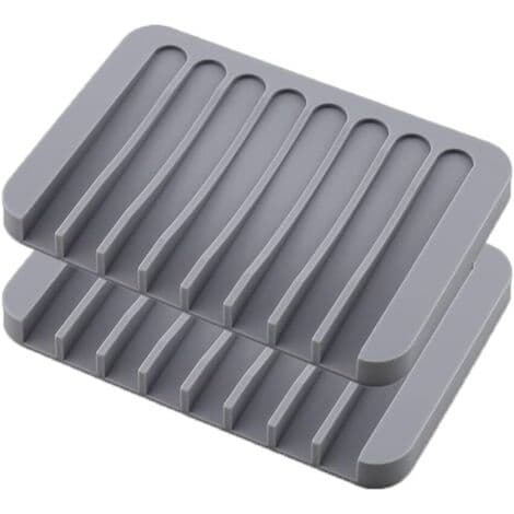 2-pack halkfria silikontvålkoppar för badrum, dusch, kök, tvål, svamp (grå)