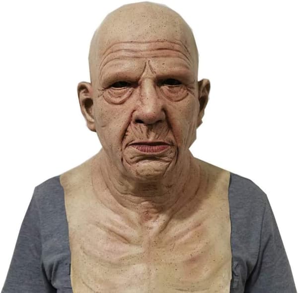 Halloween Gubbmaske, Eldre Mann Hodeplagg Realistisk Silikonmaskerade Helhode Vanskelig Rekvisitt
