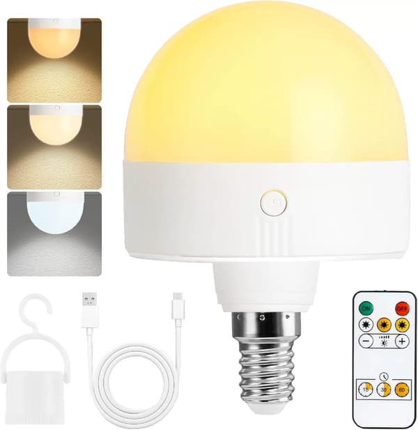 2 E14 Rechargeable LED Bulbs 2500MAH Tri-color Dimmable with Remote Control 2pcs