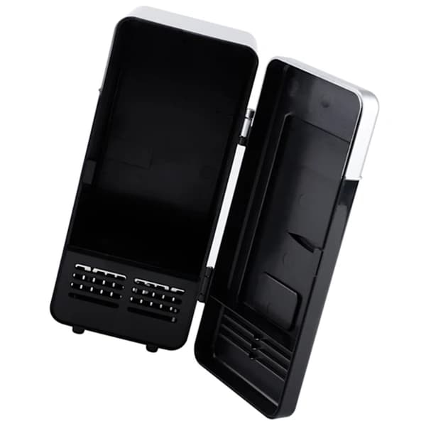 LED Mini USB Refrigerator for Drinks and Cans Black Portable Cooler and Warmer Black