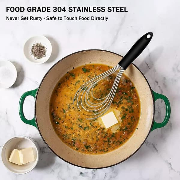 Sett med 2 kjøkkenvisper i rustfritt stål og non-stick silikon, 27 cm visp i rustfritt stål, eggvisp for baking og miksing