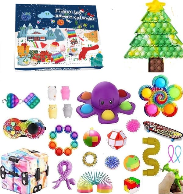 Joulukalenteri, jossa 24 satunnaista squishy-lelua yllätyslaatikoissa lapsille