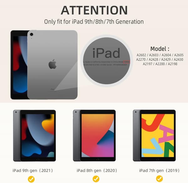 iPad Case for iPad 7th/8th/9th Generation Black with Pencil Holder, Protective Case with Soft TPU Back
