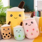 Bubble Tea Boba Kopper Squishmallow Blød Fin Gave Plyslegetøj Brun Lukkede Øjne