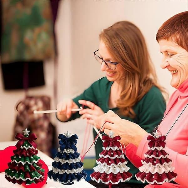 DIY Crocheted Christmas Tree Kit - Handmade Christmas Decoration, Beginner Kit, Tree Bow Bead Embellishment