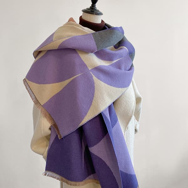 Fashionable Geometric Patterned Scarf, Warm and Windproof Reversible Shawl - A1