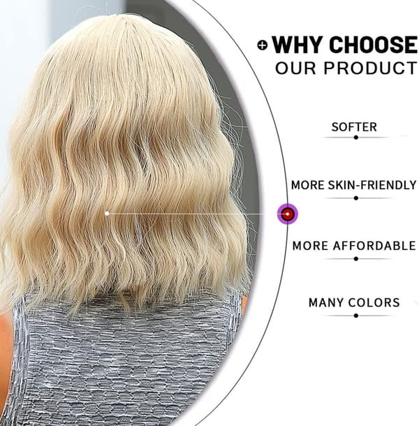1 pc 14\" Short Wavy Wig Light Blonde with Bangs Shoulder Length