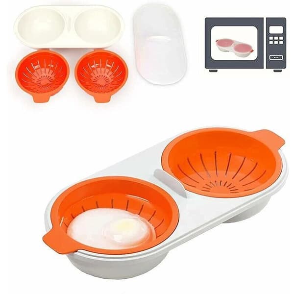 Microwave Egg Cooker, 2-Layer with Drain Baskets, Food Grade Egg Steamer Tray (Orange)