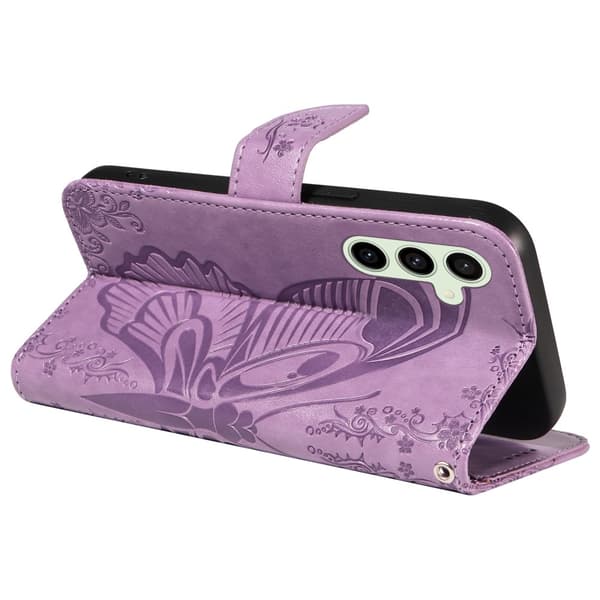For Samsung Galaxy S24 FE Case Stand Wallet Case Butterfly Pattern - Purple Lila purple