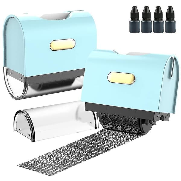 Identity Protection Confidential Roller Stamp - 4-Pack Refill Ink Anti-Theft ID Privacy Security Stamp With Box Opener Blue