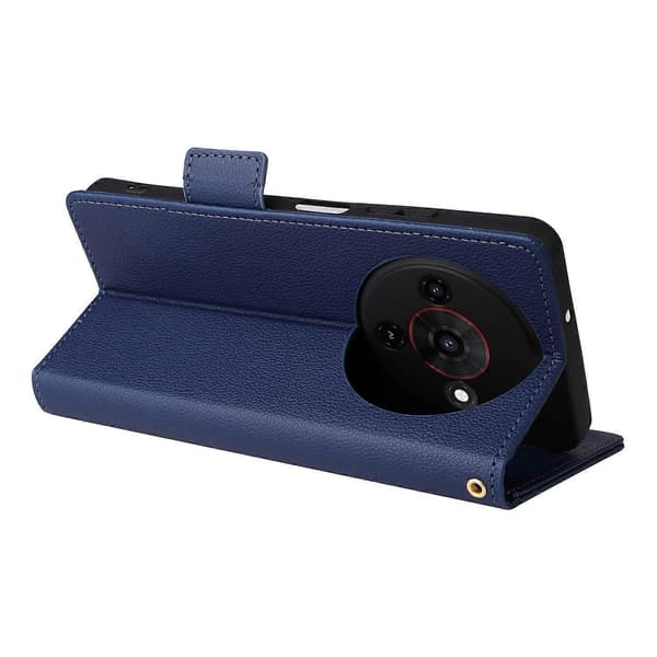 Fodral för ZTE Blade A76 5G med handledsrem, litchi-textur PU-läder plånboksfodral Dark b Dark blue Dark Blue