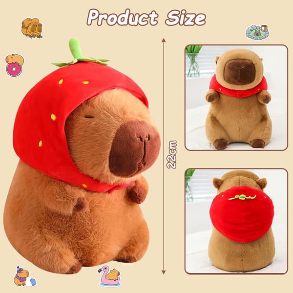 Capybara Plush Toys, 22cm Strawberry Simulation Capybara Toys, Cute Strawberry Capybara Plush, Cute Strawberry Simulation Capybara
