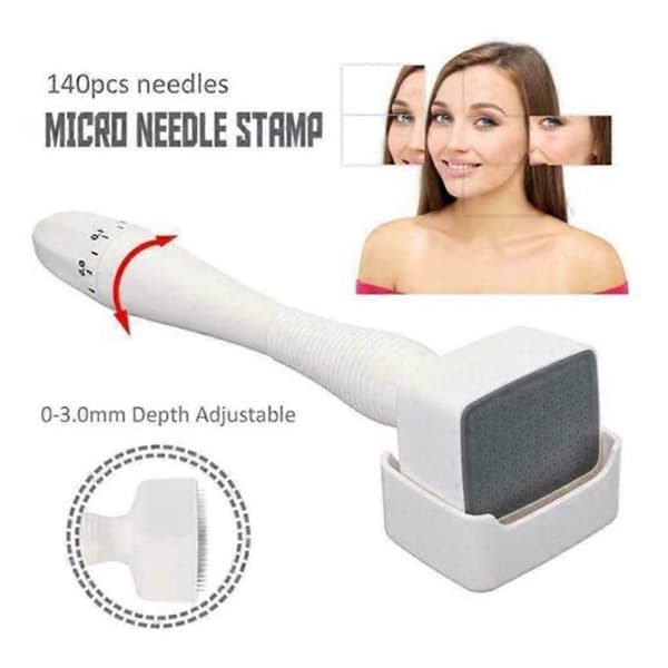 Adjustable Microneedling Derma Stamp Pen 140 Tips 0~3.0mm Skincare Tool for Wrinkles Acne Scars Stretch Marks
