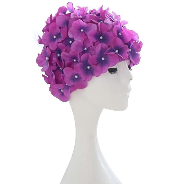 Badehette for kvinner med retro blomstermønster 3D-kronblader Svømmehette pink