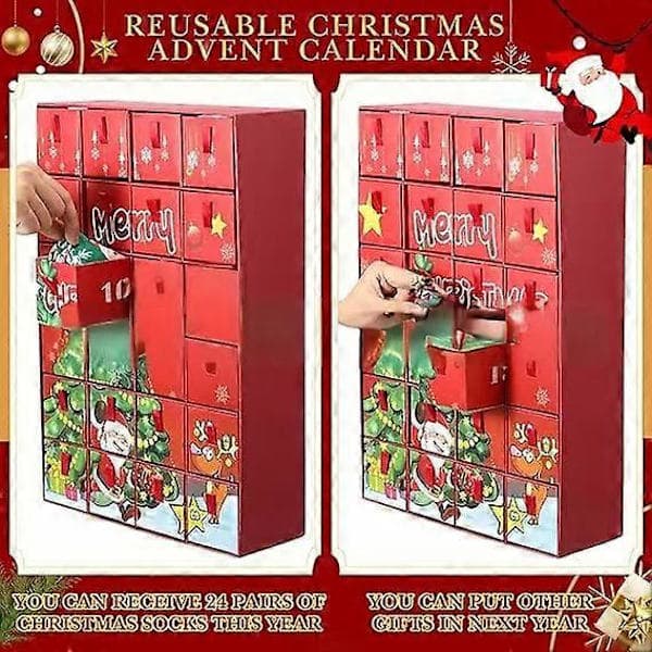 Christmas Countdown Adventskalender Strumpor Blind Box Unisex Överraskningspresentförpackning Julstrumpor H 12 par strumpor