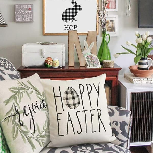 Pillowcase Four-Piece Set Easter Decorations Floral Rabbit Plaid Eggs He Is Risen 45x45 cm Spring Country Decor
