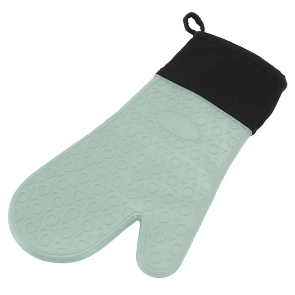Silicone Oven Mitts Non-Slip Kitchen Baking Gloves High Temperature Resistant 2 Fingers Long Green