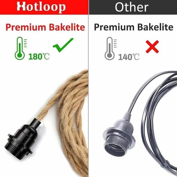 Lysekronekabel - 4,5 m E27 Afbryder Hampereb Vintage Stil