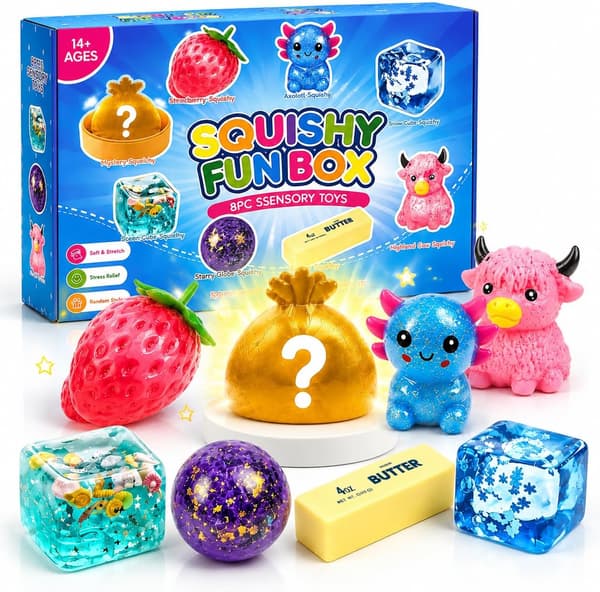 8-delt Mystery Squishy Blind Box-sett – Sakte stigende stresslindrende sensorisk fidgetleke, angstlindrende gave for barn og voksne – Tilfeldig