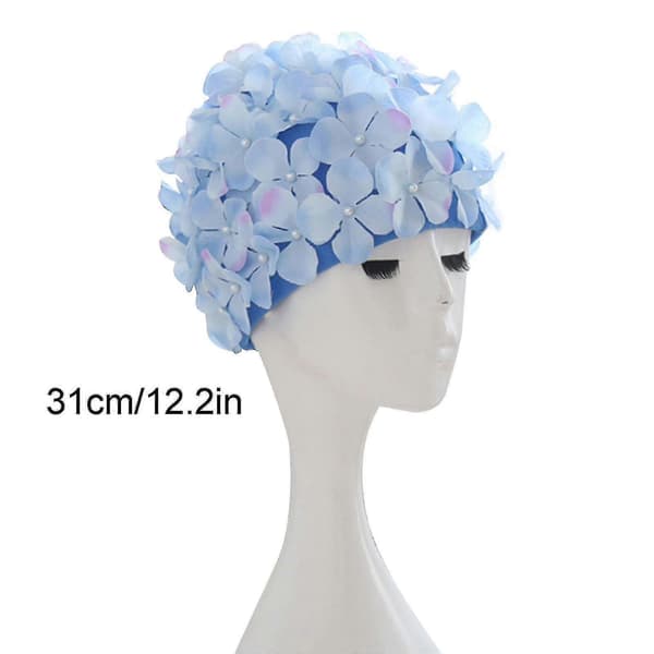 Badehætte til kvinder med retro blomstermønster 3D-kronblade Svømmehætte blue