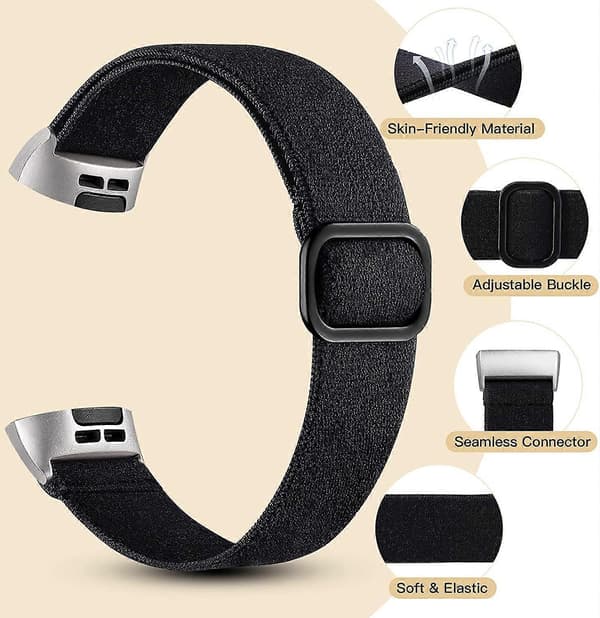 2-pack Elastiskt Band Kompatibelt med Fitbit Charge 4/Fitbit Charge 3 Armband för Kvinnor Män, Justerbart Stretchigt Loop Nylontyg Rembyte för C