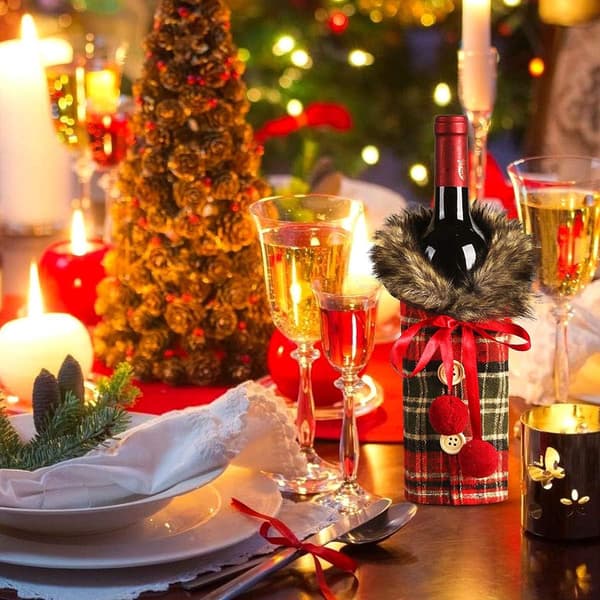 Tomte-set för vinflaskor, 2-delat vinflaskset, juldekoration