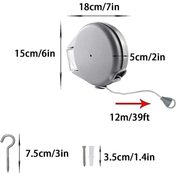 Retractable Clothesline, 12M Clothes Drying Rack, Non-slip Retractable Portable for Camping, Removable