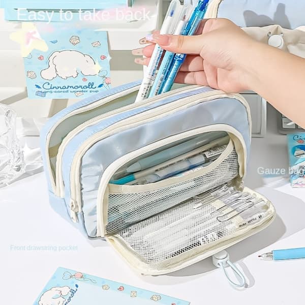 Five-layer large capacity pencil case, multifunctional pencil case, cute green pencil storage bag Green
