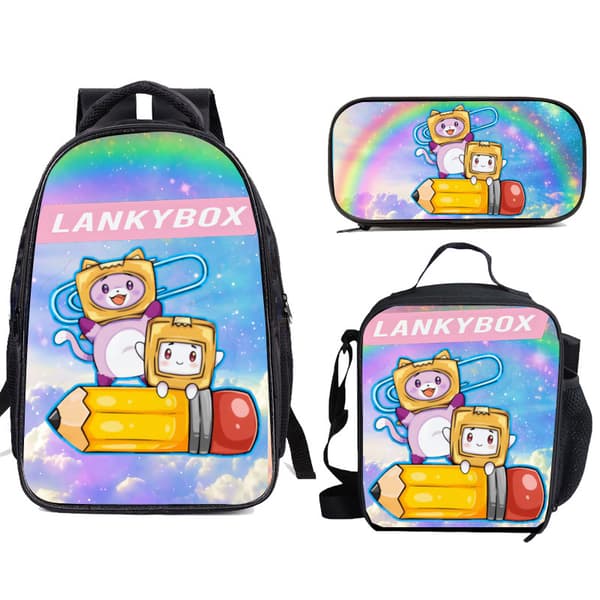 Lankybox Printed School Bag Student Backpack Three-Piece Backpack (Case Only)