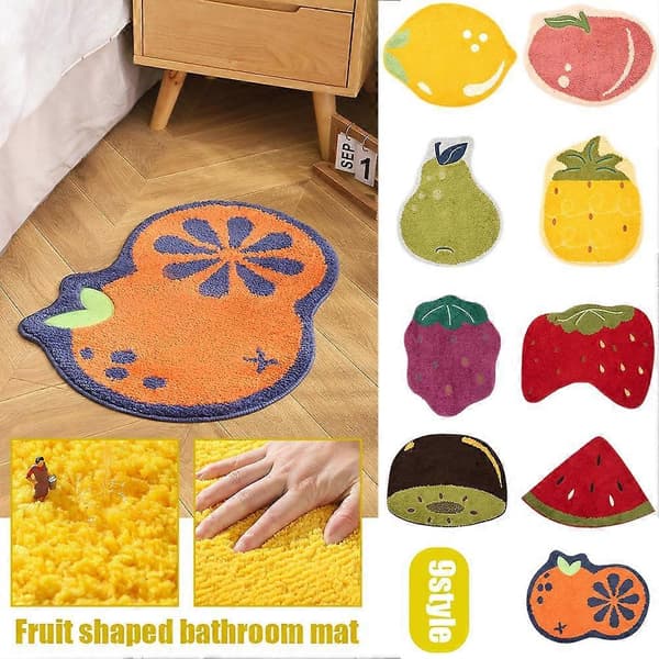 1 pc Flocked Fruit Pattern Bathroom Mat 48x60 cm Non-slip Soft Absorbent Machine Washable Carpet polyester honey peach