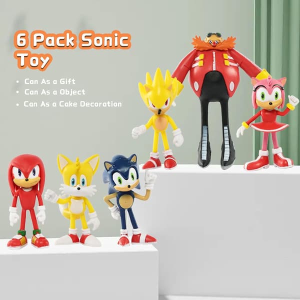 Sonic Actionfigurer, 3,2 tommer høye, Sonic-leker, Sonic Actionfigur Samleobjekt (6-pakning)