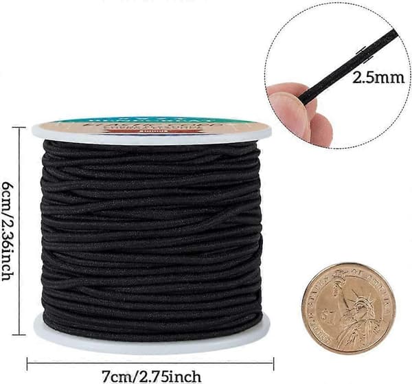2,5 mm Sort Elastisk Snor 38 Yard Strækbar Tråd Perlesnor Stofledning Reb til DIY Håndværk Armbånd Halskæde
