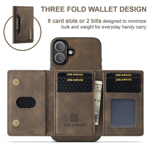 iPhone 17 Skal læderfodral DG.MING M2 Series 3-Fold Kortholder Kaffe
