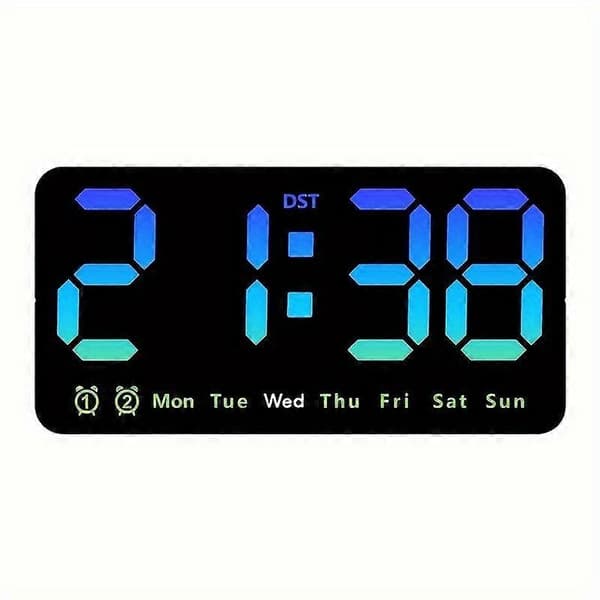 Wall Clock Large Screen Living Room Voice Control Digital Clock Snooze Temperature Date Display USB 12/24H Table LED Clock black,blue
