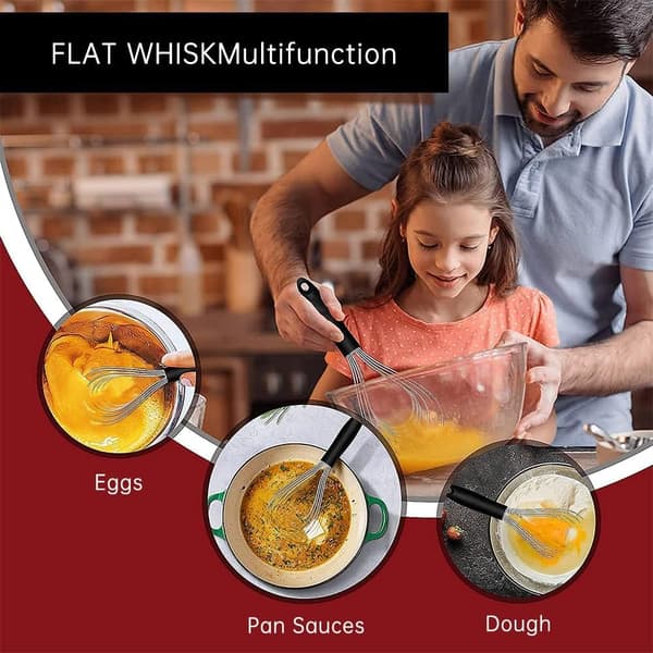 Sett med 2 kjøkkenvisper i rustfritt stål og non-stick silikon, 27 cm visp i rustfritt stål, eggvisp for baking og miksing