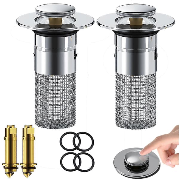 2-pack Pop-up Avloppssil för Handfat, Badrumsavloppssil Hårfälla, Universal Badrumsavloppssil med Avtagbar Rostfri Sil Plastic core