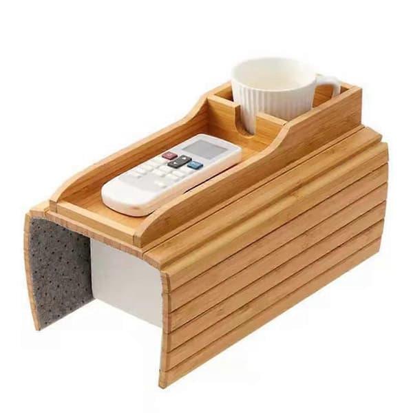 Sofakoppholder, Sofadrikkeholder, Naturlig Bambus Sofakoppholder Armlenebrett, Bærbar Sofa A