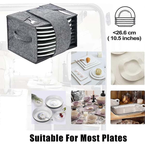 Caravan Plate Holder, Camping Dinnerware Storage Felt Bag with Side Handle, for RV Cabinet Glass Mug Dinnerware Storage-2PCS grey 2pcs
